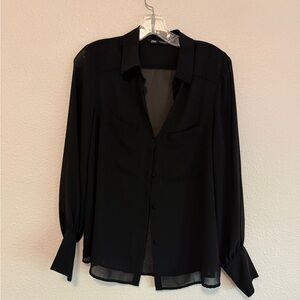 Zara Elegant Black Women's Sheer Blouse Small